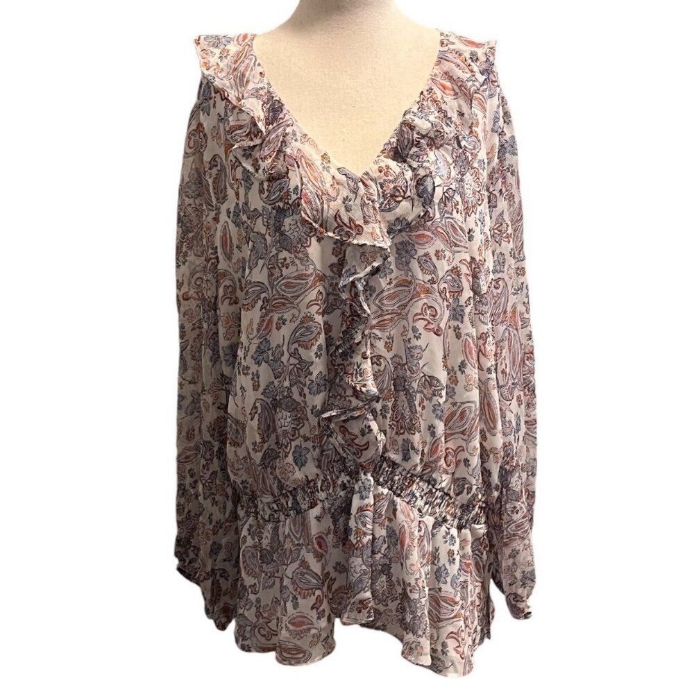 1.STATE Womens 2X Floral Ruffle Long Sleeve Blouse 100% Polyester Cottagecore